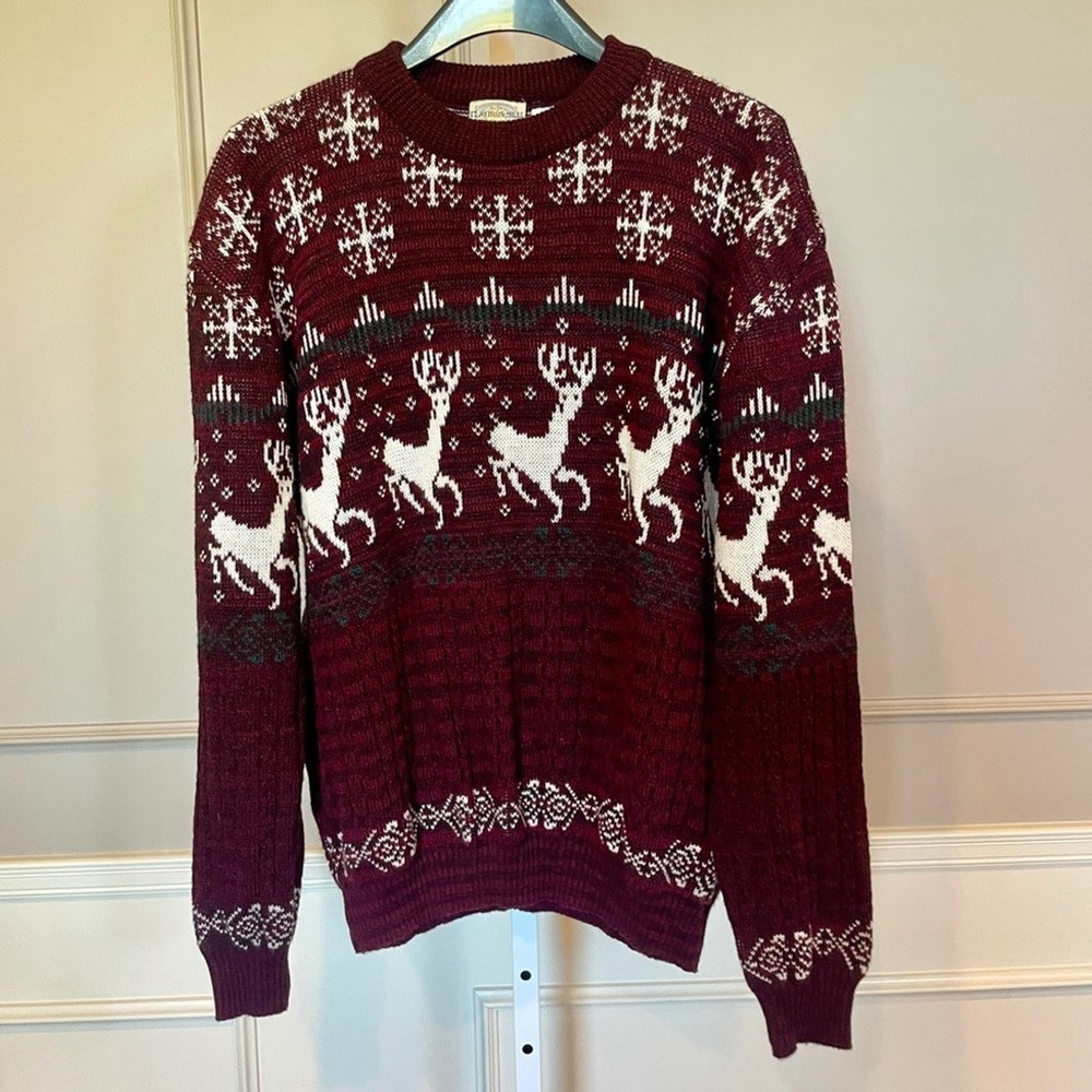 Flatiron Mills Men's Vintage 90s XL Reindeer Sweater Christmas Nordic snowflake